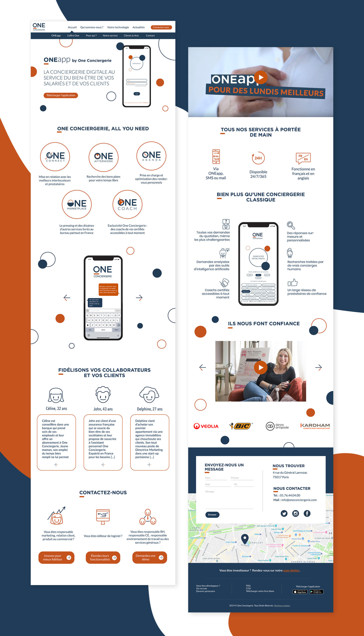 Présentation de la page d'accueil du site internet de la société One Conciergerie