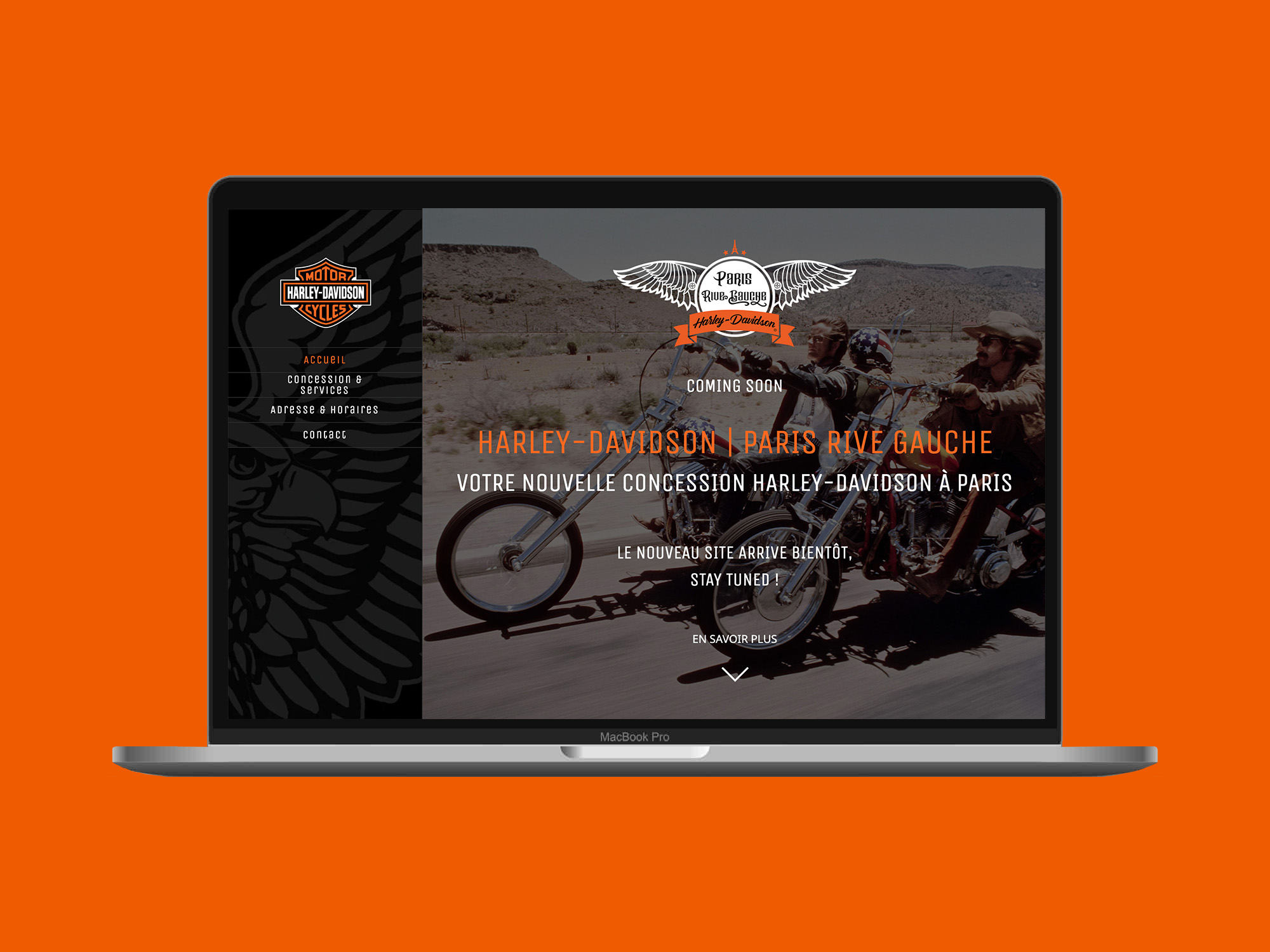 Présentation de la page d'accueil du site internet de Harley Davidson