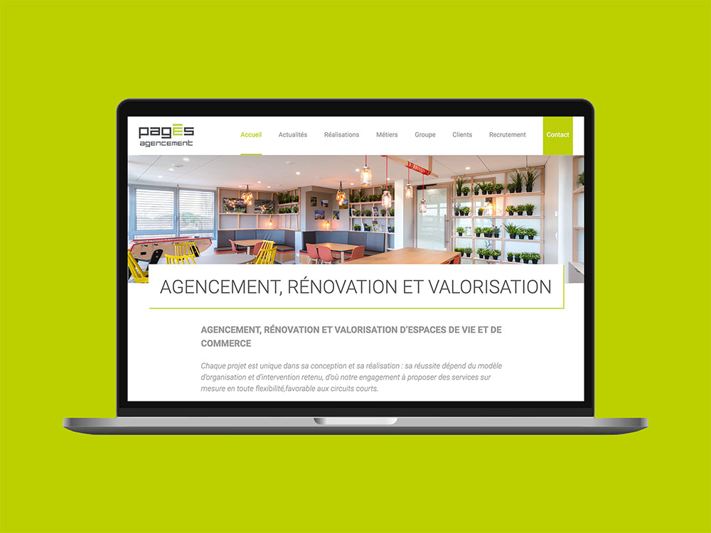 Page d'accueil du site internet Pagès Agencement