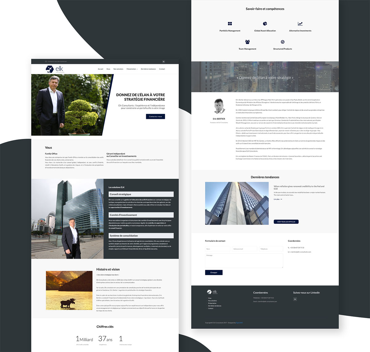 Présentation de la page d'accueil du site Elk Consultants