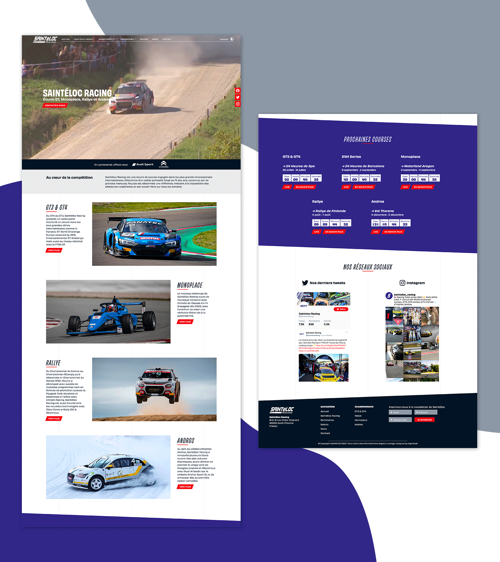 Présentation de la page d'accueil du site Saintéloc Racing