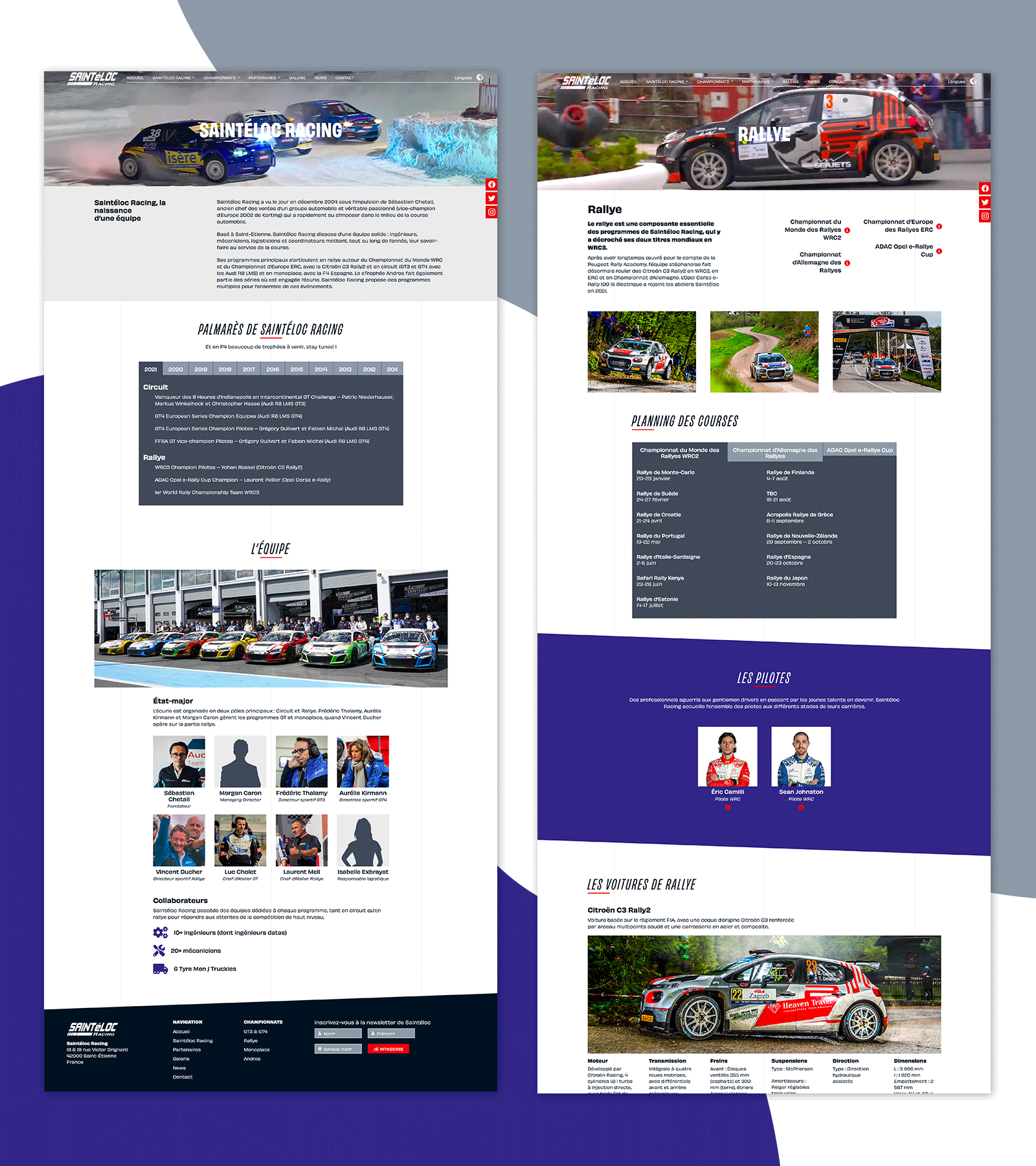 Présentation de la page "Saintéloc Racing" du site Saintéloc Racing