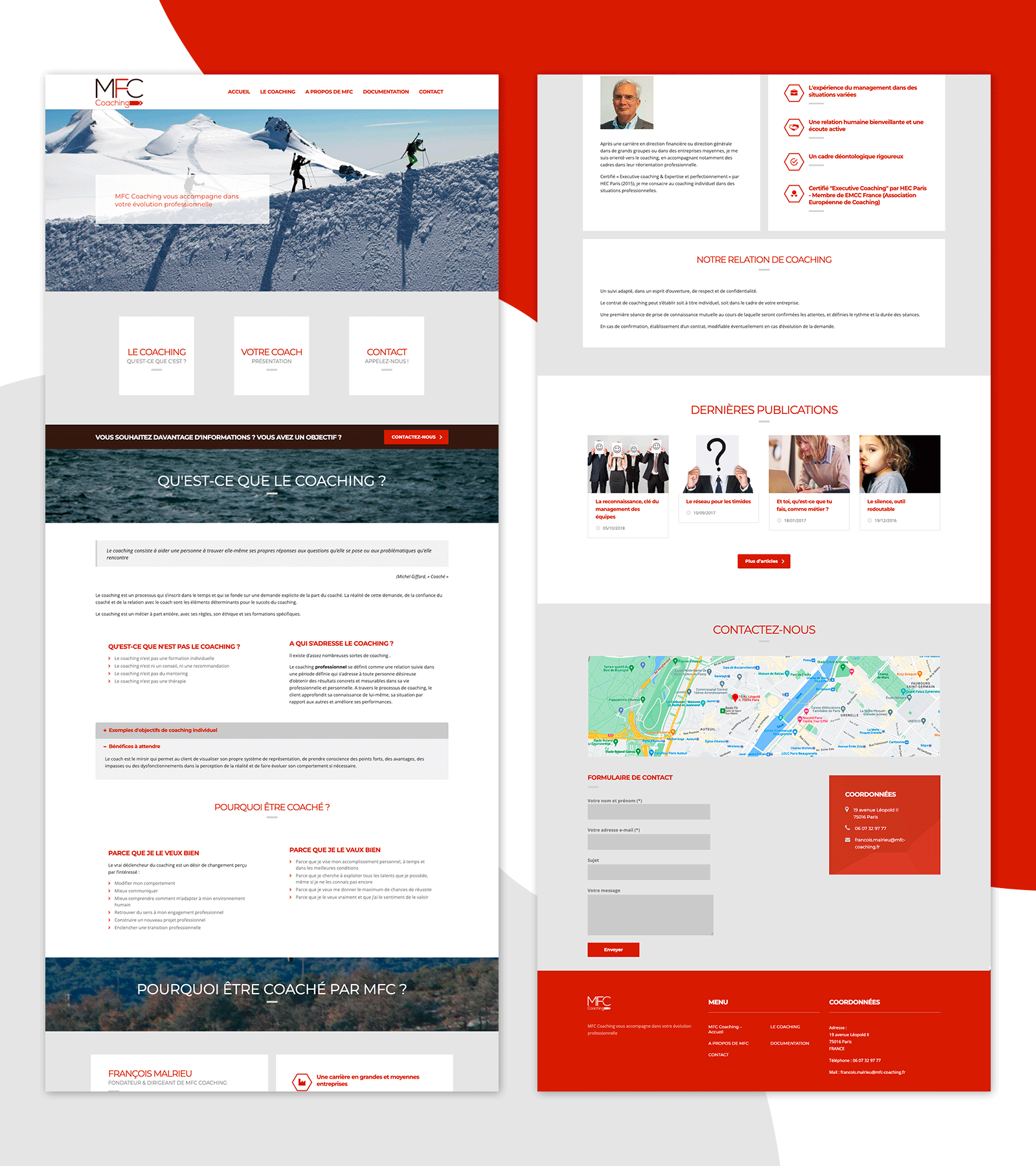 Présentation de la page d'accueil du site MFC Coaching
